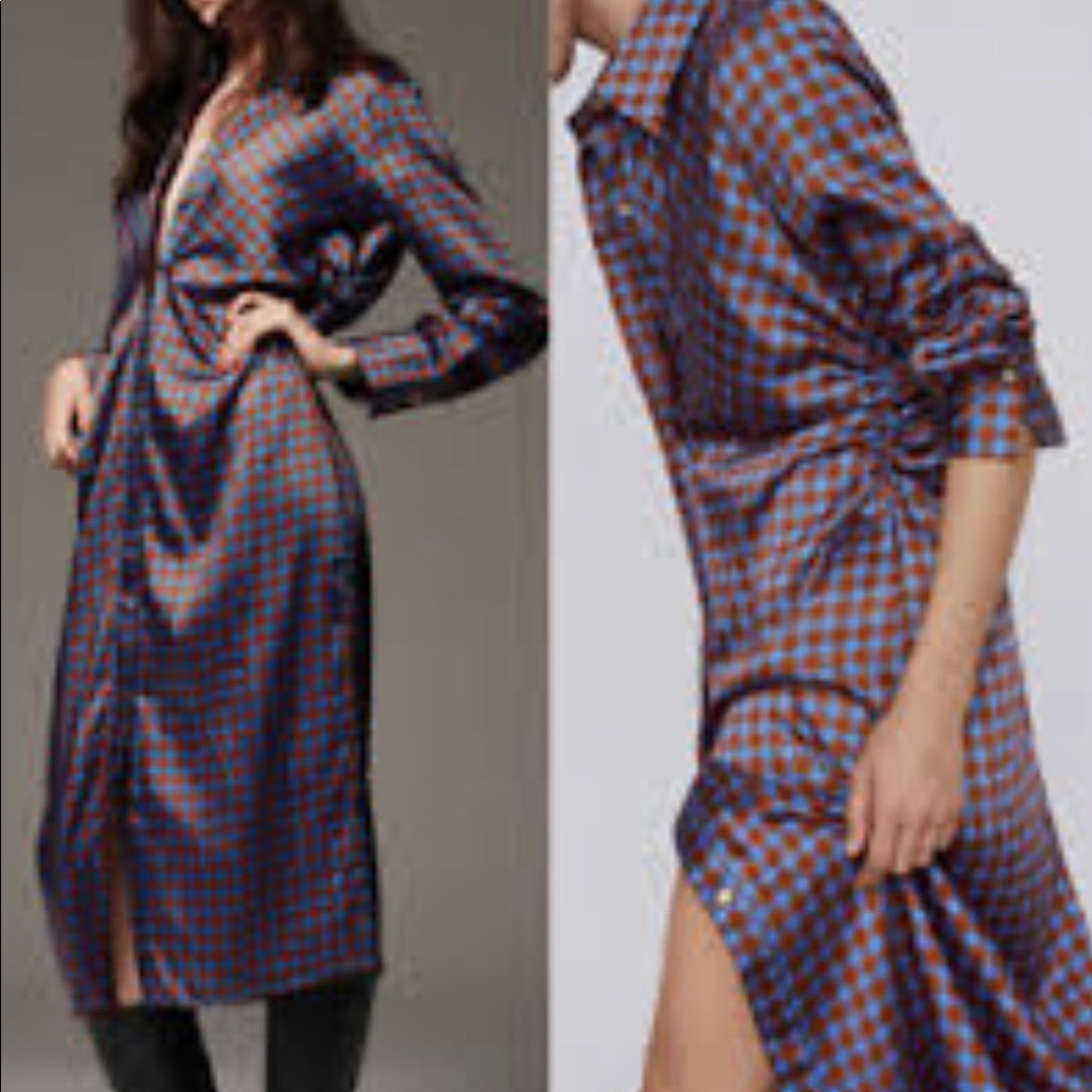 Zara Geometric Print Satin Long Shirt Dress